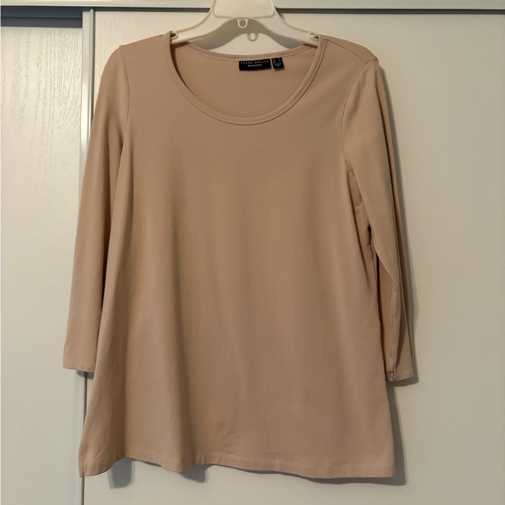 Ladies Susan Graver Light Beige 3/4 Sleeve Top Size M